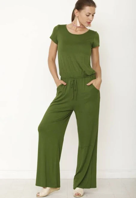 jumpsuit Solid Short Sleeve Jumpsuit_Plus éloges $44.99