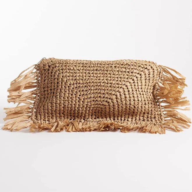 bag South Beach straw fringe trim clutch purse in natural-Neutral ASOS $26.25
