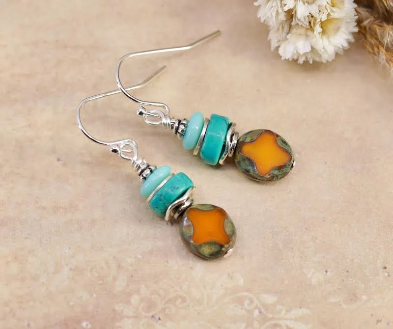 accessory Southwestern Boho Turquoise Beaded Dangle Earrings Etsy - Seller $24