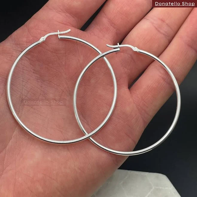 accessory Sterling Silver Large Round Hoop Earrings Etsy - Seller $24.75