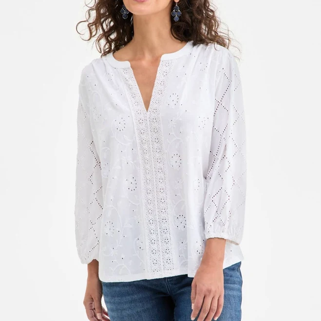 top Style & Co. Women's Split-Neck Eyelet-Embroidered Top Macy's $38.67