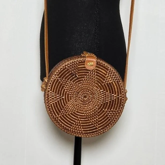 bag Stylish Handwoven Rattan Round Crossbody Bag eBay $30
