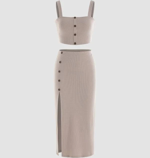 two piece set Summer Vibes Lightweight Breathable Ribbed Knit Two-Piece Set Cider $23.92