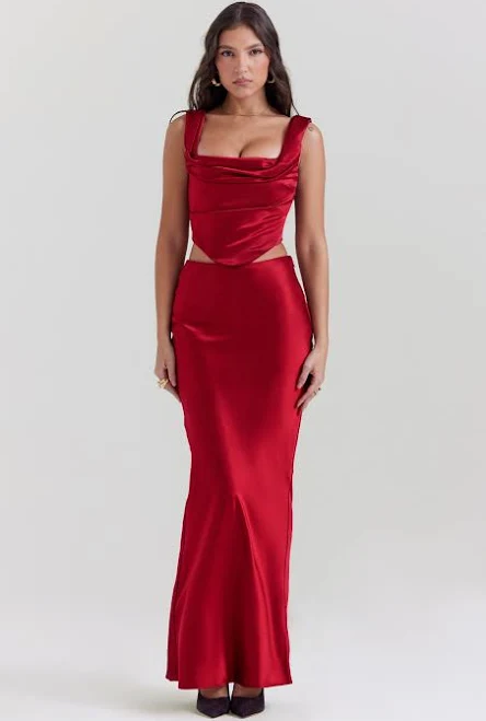 skirt 'Sydel' Ruby Satin Bias Cut Maxi Skirt House of CB $135