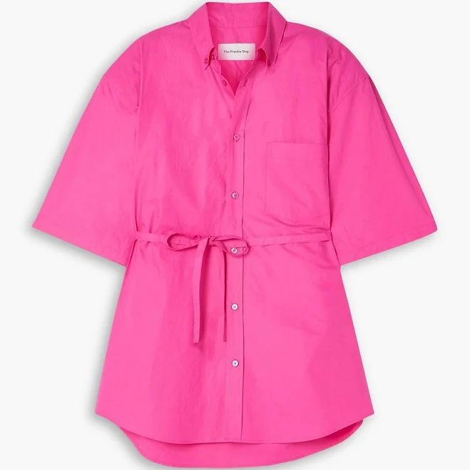 top THE FRANKIE SHOP Udine oversized belted cotton-poplin shirt - Women - Fuchsia Tops - XS/S THE OUTNET $69