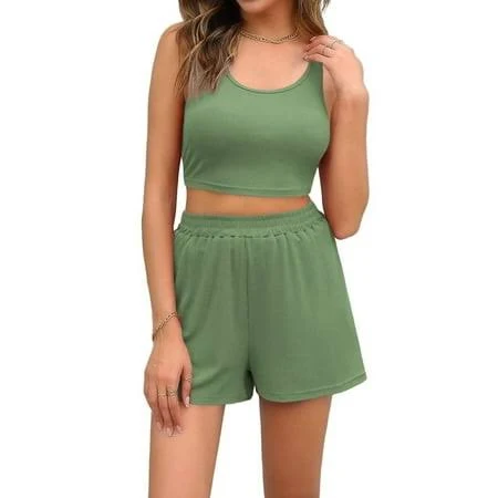matching set Two Piece Summer Outfits 2 Piece Sets 2025 Matching Lounge Crop Top High Waisted Short Light Green S, Women's, Size: Small Walmart - FortuneLane $15.71