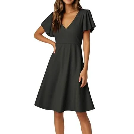 dress UOCEfik Women's Ruffle Short Sleeve A-Line Flared Midi Dress Walmart - UoCefik $15.99