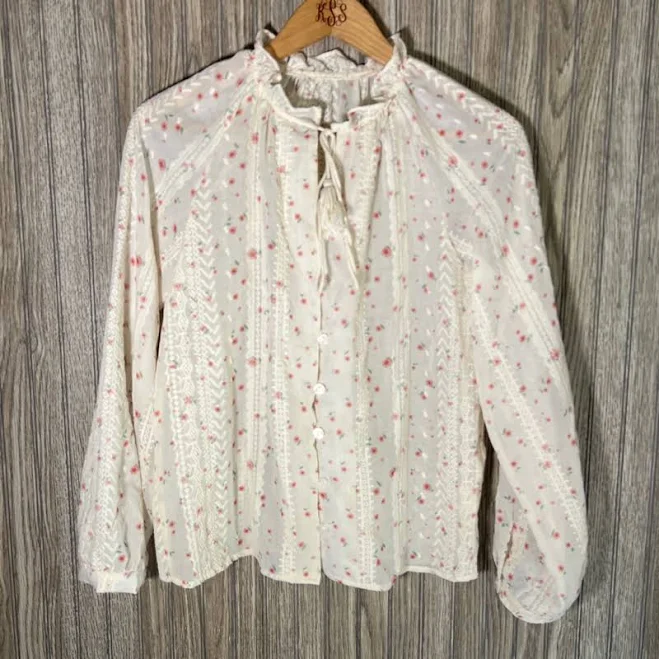 top Venusinfurs's Floral Print Ruffle Neck Long Sleeve Tie Neck Peasant Top Poshmark $15