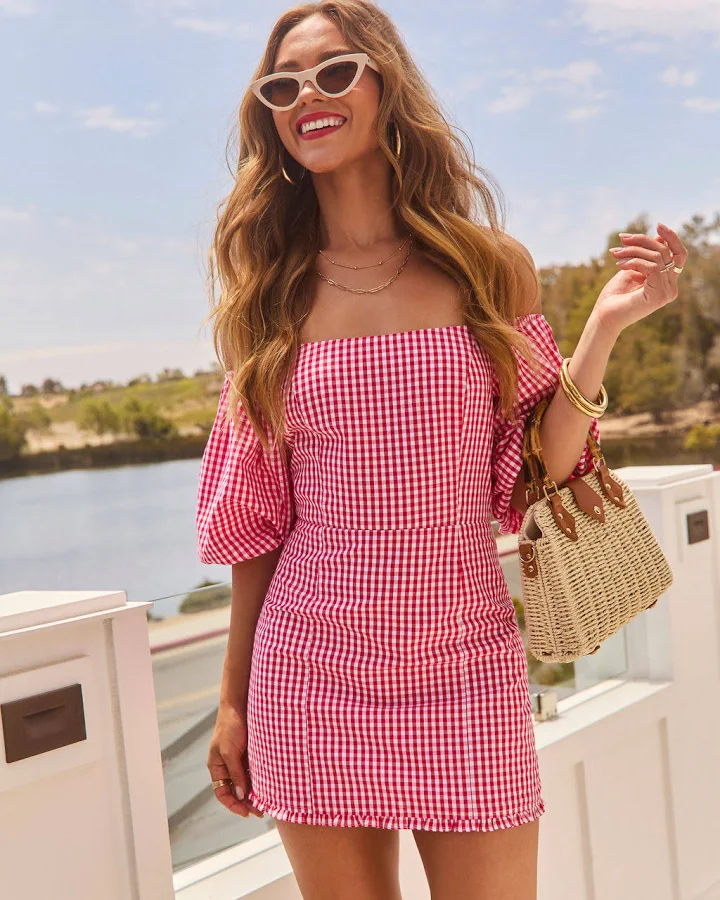 sundress Vici Rosie Off The Shoulder Gingham Mini Dress VICI $44.2