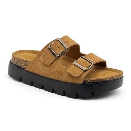 shoes vinshoeci Women's Cork Footbed Slide Sandal, Suede 100% Genuine Leather Platform Clogs Sandals Mules Buckle Mens Sandal, Adult Unisex, Size: Women 9.5 Walmart - Seller $39.99