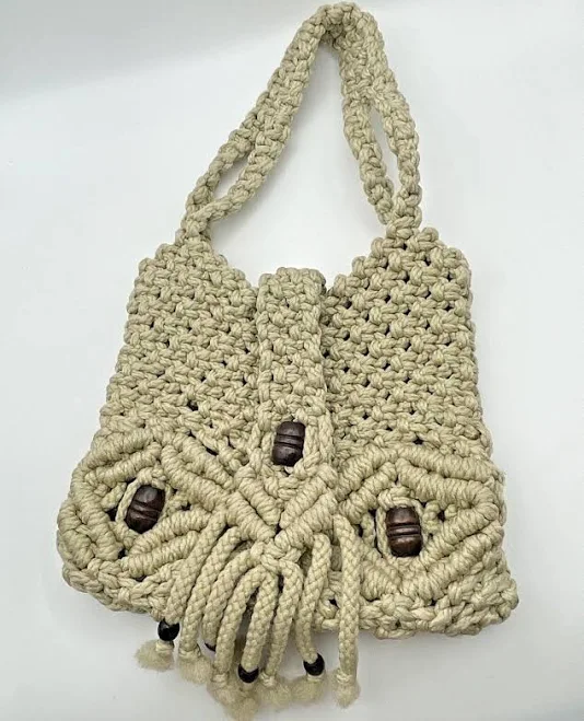bag Vintage Macrame Pocketbook Bag Boho Hippy Wood Beads Handmade eBay $24