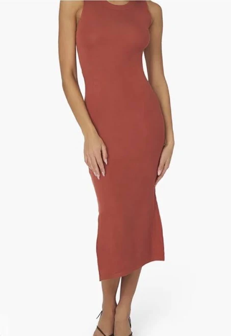 dress Weworewhat Ribbed Shirt Midi Dress With Slits Sleeveless Terracotta eBay - screentouch10 $45