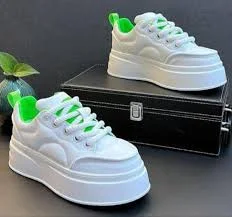 shoes White Chunky Platform Sneakers – White with Neon Green Accents boldmann.com $27.95