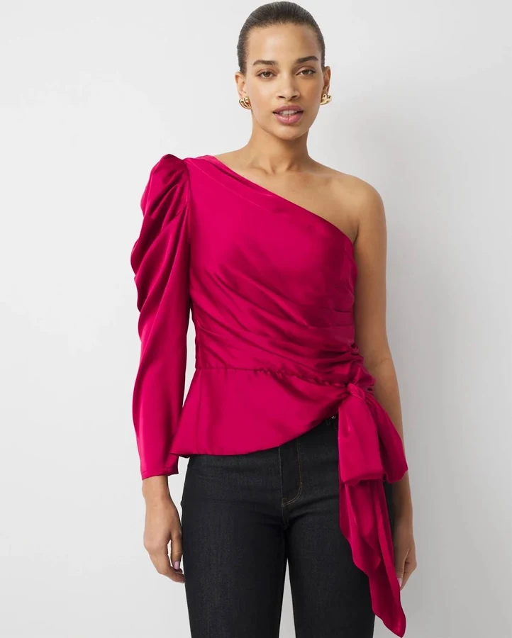 top White House Black Market Women's One-Shoulder Tie-Waist Satin Blouse White House Black Market $69.3