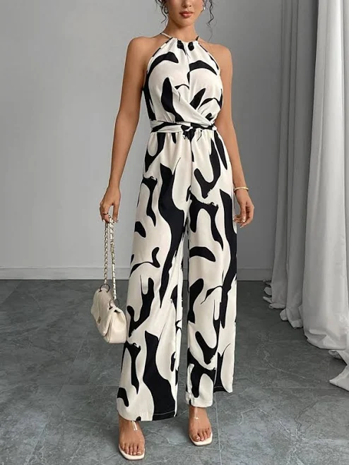 jumpsuit Wide Leg Abstract Print Jumpsuit Vanity Couture $97.75