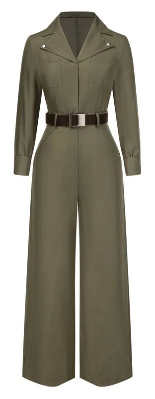 jumpsuit Wide Leg Long Sleeve Belted Utility Jumpsuit Retro Stage $55.99