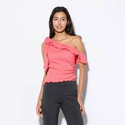 one shoulder top Wild Fable Women's Ruffle One Shoulder Knit Top Target $16