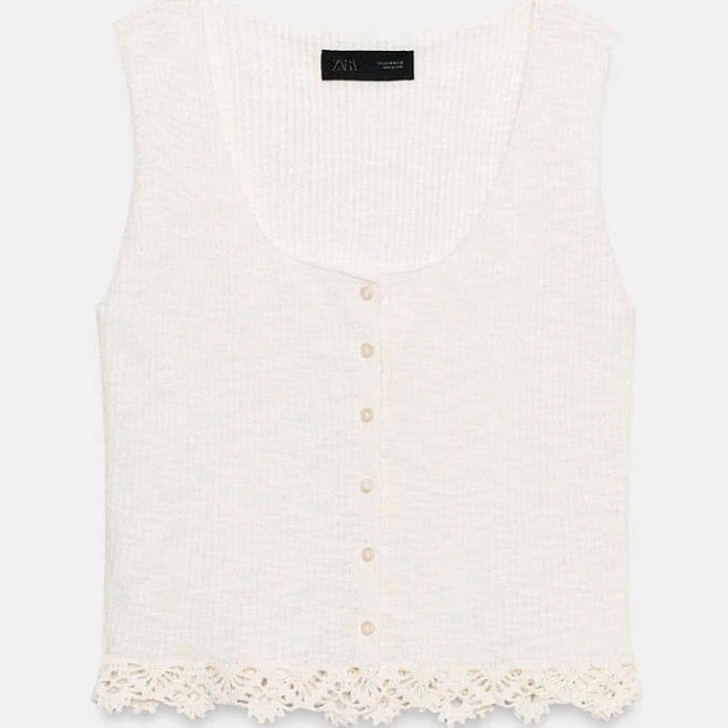 top Woman Zara Crochet Hem Knit Top Zara USA $35.9