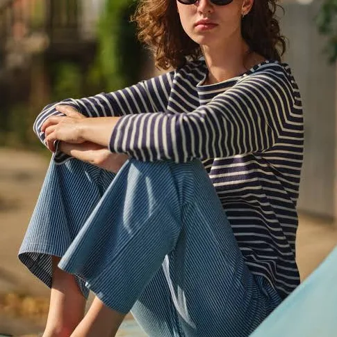 top Women’s Breton Stripe Boatneck Tee in Off White Quaker Marine Supply Co. $88