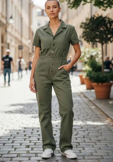 jumpsuit Women's Belted Button-Up Utility Jumpsuit 7 X With Love $25.99