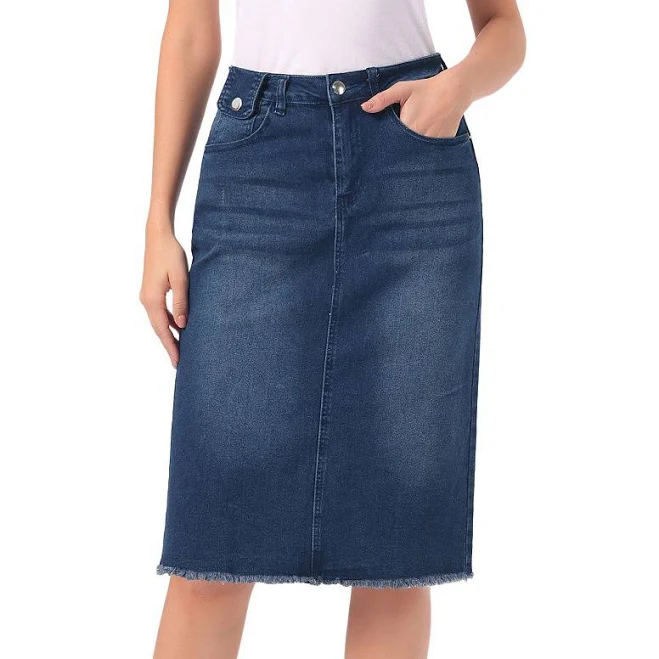 skirt Women's Casual High Waist Back Slit Stretch Denim Midi Jean Skirt Kohl's $38.99
