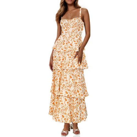 dress Women's Casual Sleeveless Ruffle Flowy Maxi Dress Walmart - Popoship $35.98