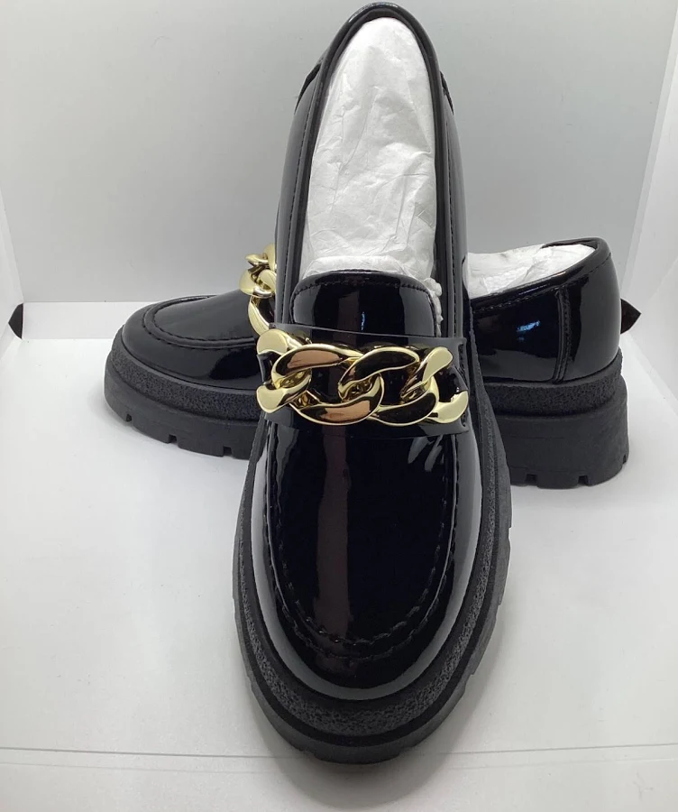 shoes Women's Chunky Patten Leather Lug Sole Loafers With Gold Chain Detail eBay $39.99