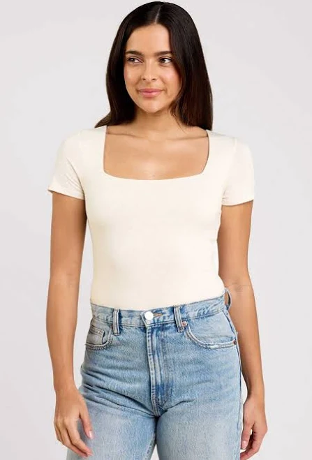bodysuit Women's Cotton Stretch Short Sleeve Square Neck Bodysuit nuuds $40