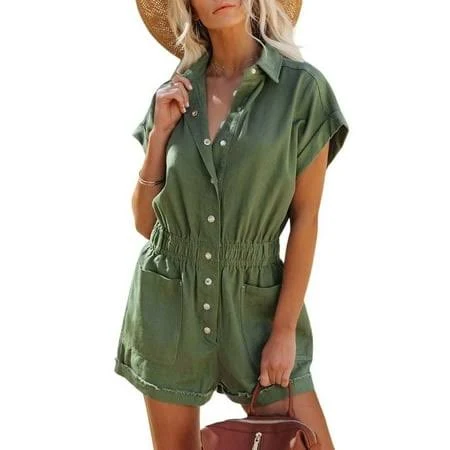 jumpsuit Women's Cuffed Sleeve Elastic Waist Cotton Jumpsuit Walmart - Hangzhou Fall Wheat Technology Co., Ltd. $32.98