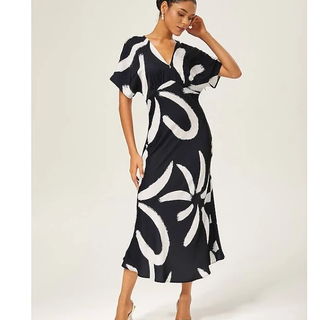 dress Women's Flowy V Neck Short Sleeve Abstract Print Maxi Dress Ador.com $99