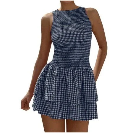 dress Women's Gingham Smocked Tiered Ruffle Hem Dress Walmart - Menjimasp $17.76