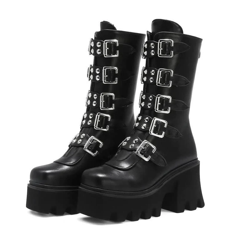 shoes Women's Gothic Platform Creeper Boots with Buckle Strap hardnheavy.store $101.99