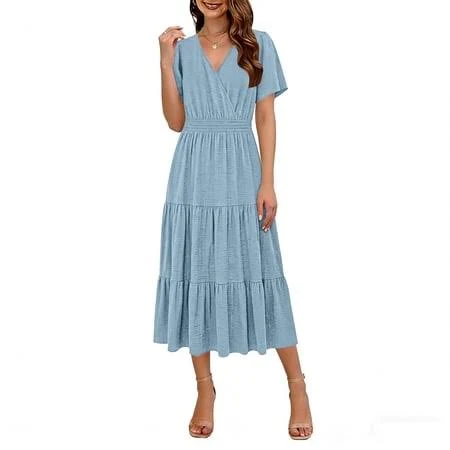 dress Women's High Waist A-Line Ruffle Hem Tiered Dress Walmart - StyleCloset Mifsaly $19.41