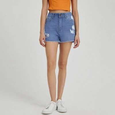 shorts Women's High Waist Distressed Denim Shorts with Frayed Raw Hem Target $28.99