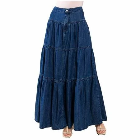 skirt Women's High Waist Tiered A-Line Denim Maxi Skirt Walmart - CGMDTZ $25.99