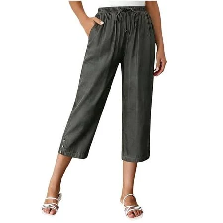 activewear Women's High-Waisted Cropped Wide-Leg Capri Pants with Pockets Walmart - senyii $11.72