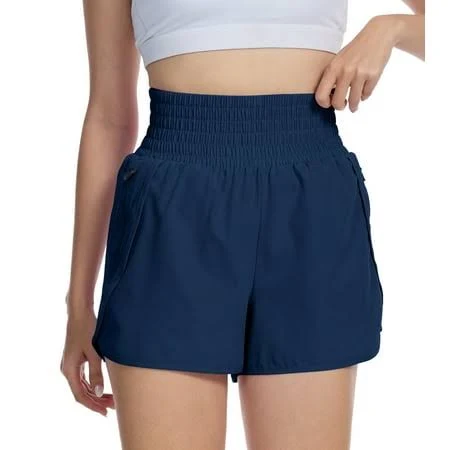 shorts Women's High Waisted Mesh Liner Quick Dry Running Shorts with Zip Pocket Walmart - Satankud $14.85