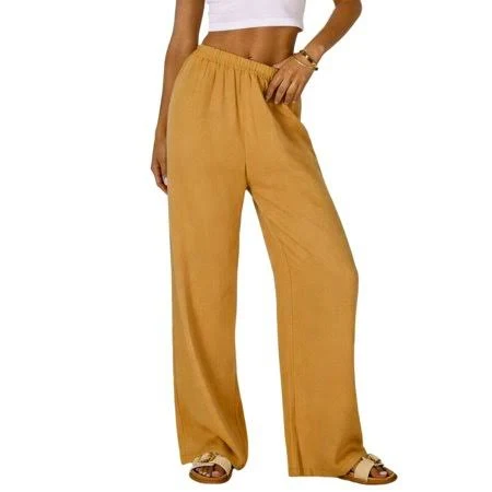 pants Women's High-Waisted Palazzo Elastic Waist Wide Leg Rayon Blend Pants Walmart - luckDabit $19.88