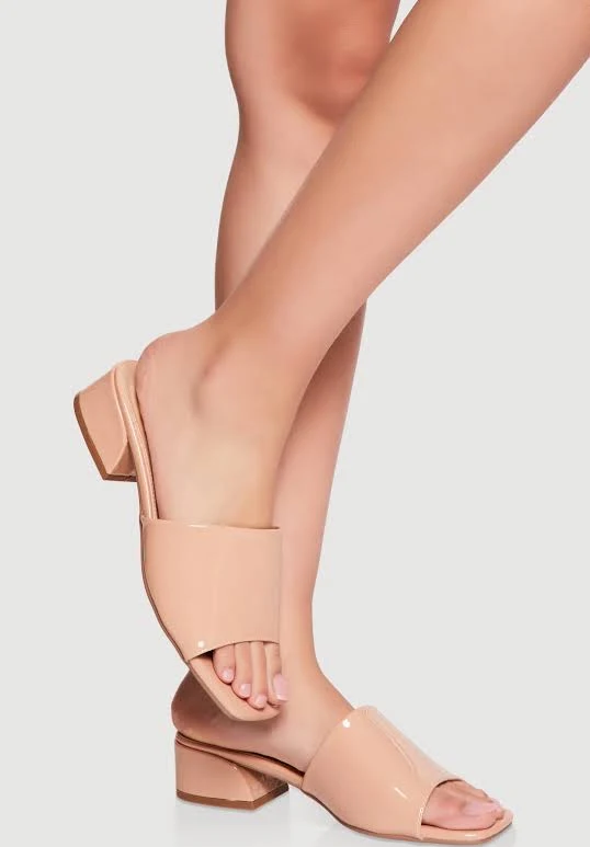 shoes Womens Open Toe Low Block Heel Slide Sandals, Nude Patent, Size 12 - Rainbow Shops Rainbow Shops $19.99