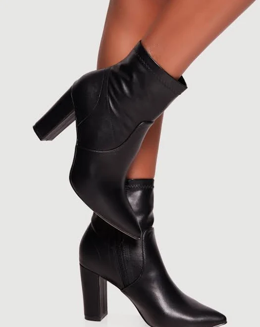 shoes Women's Pointy Toe Block Heel Faux Leather Ankle Booties Rainbow Shops $10