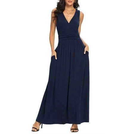 dress Women's Sleeveless Deep V Neck Loose Maxi Casual Dress Walmart - Asklazy $19.59