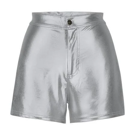 shorts Women's Slim Fit High Waist Metallic Faux Leather Shorts Walmart - Modern Threads $8.09