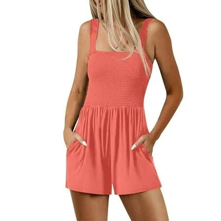 romper Women's Smocked High Waist Short Romper with Pockets Walmart - YeJammarp Clothes Trends $16.91