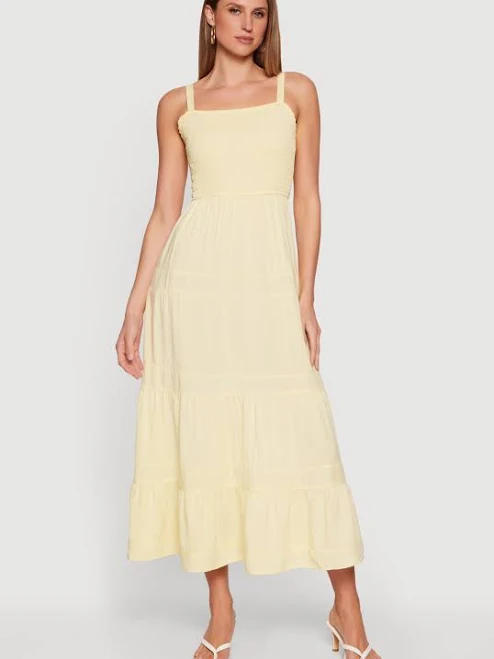 dress Women's Square Neck Smocked Tiered Midi Dress Rainbow Shops $19.99