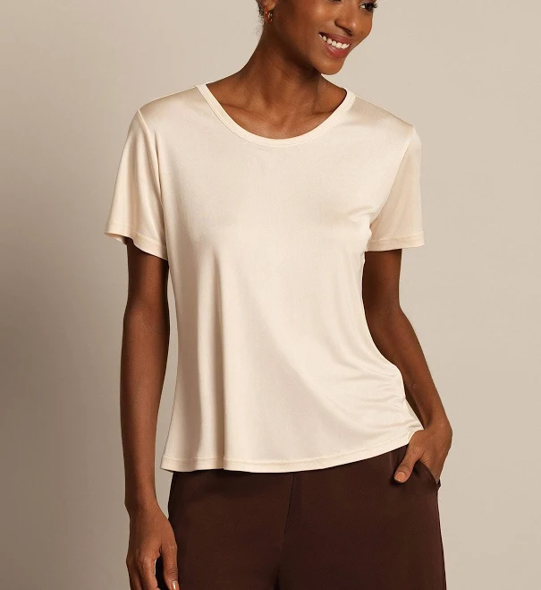 t-shirt Women's Stretch Silk Jersey Crew Neck T-Shirt SilkSilky $59.95