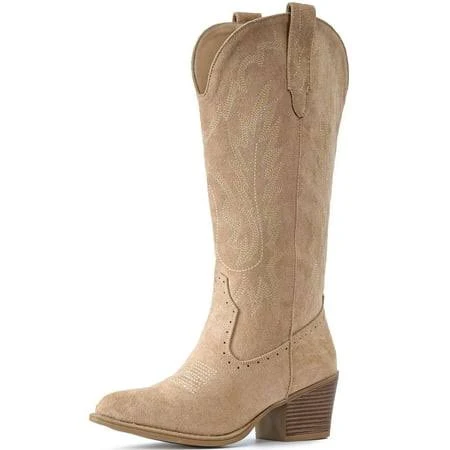 shoes Women's Western Pointed Toe Mid Calf Suede Boots Walmart - IUV-US $39.99