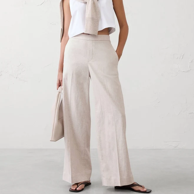 wide leg pants Women's Wide-Leg High-Rise Linen-Blend Pant Banana Republic Factory $45