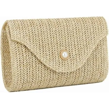 bag Women's Woven Straw Clutch Bag with Pearl Walmart - Gioobbt $23.98