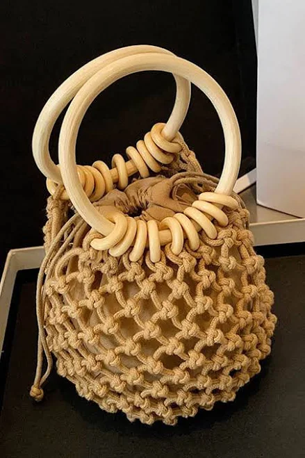 bag Woven Wooden Handle Tote Bag Micas $25