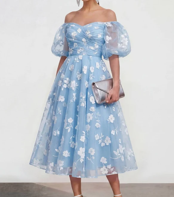 off-shoulder top Zapaka Women's Off The Shoulder Floral A-Line Midi Dress with Lace Up Back Zapaka $119